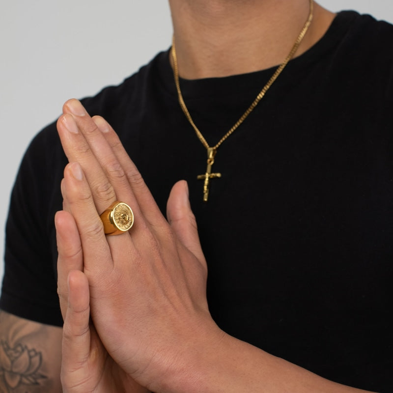 Crucifix X Lion Ring Set (Gold)